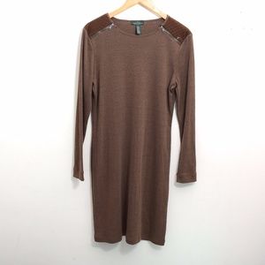 LRL Ralph Lauren Jeans Co. Quilted Shoulder Zipper Trim Jersey Dress Size L